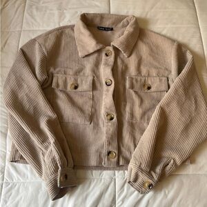 SHEIN Beige Corduroy Button Down Shirt